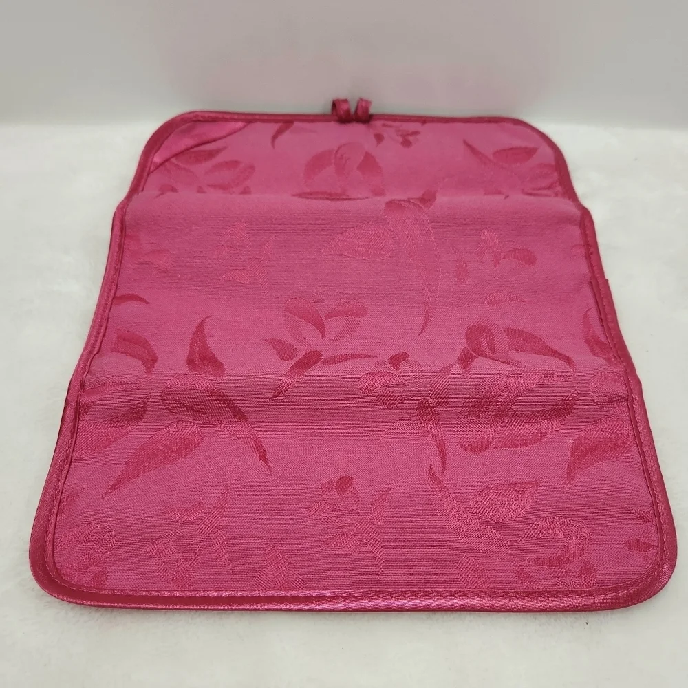 Mary Kay Vintage 90's Pink Satin Floral Cosmetic Jewelry Trifold Bag Pouch